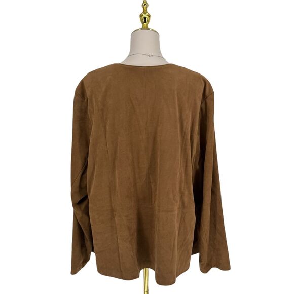J. Jill Moto Jacket 3X Vegan Faux Suede Acorn Brown Soft Fall Zip Pockets Fall - Picture 12 of 15